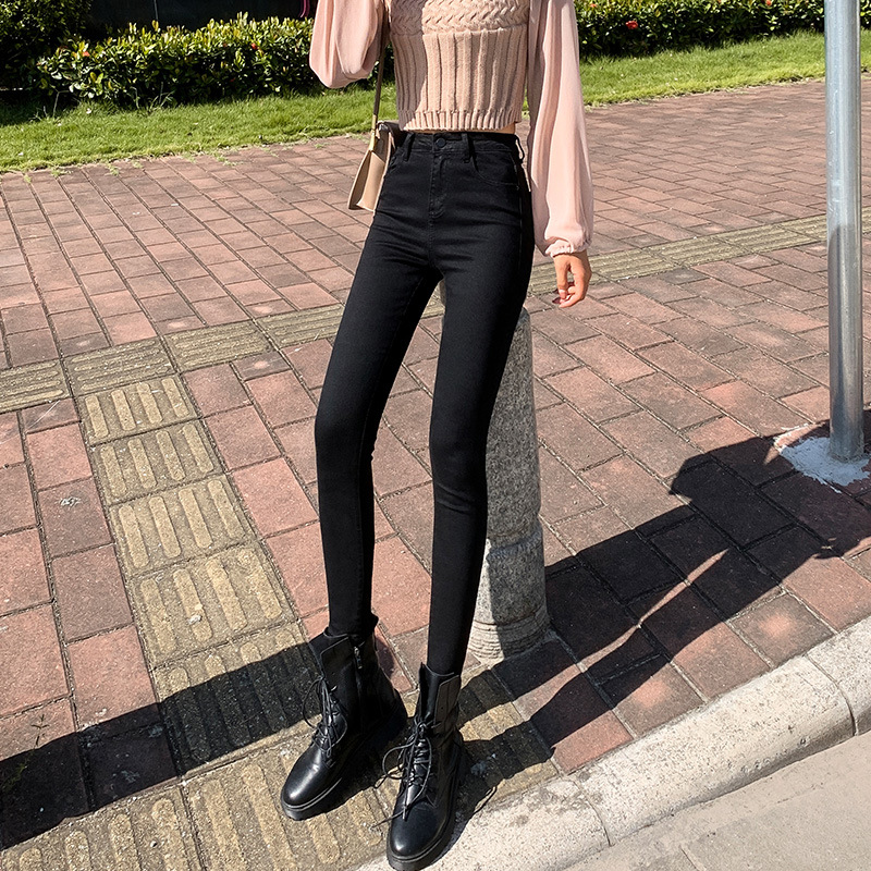 Jeans for Women 2021 New Fashionable High Waist Winter Stretch Fleece Tight Smoky Gray Skinny Pants Cropped Trousers Jeans for Women 2021 New Fashionable High Waist Winter Stretch Fleece Tight Smoky Gray Skinny Pants Cropped Trousers
