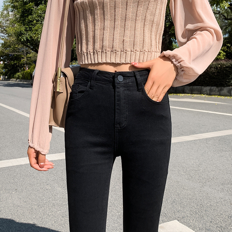 Jeans for Women 2021 New Fashionable High Waist Winter Stretch Fleece Tight Smoky Gray Skinny Pants Cropped Trousers Jeans for Women 2021 New Fashionable High Waist Winter Stretch Fleece Tight Smoky Gray Skinny Pants Cropped Trousers