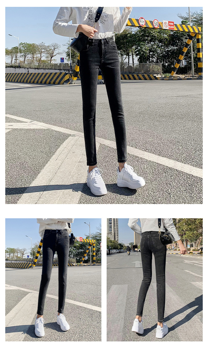 Jeans for Women 2021 New Fashionable High Waist Winter Stretch Fleece Tight Smoky Gray Skinny Pants Cropped Trousers Jeans for Women 2021 New Fashionable High Waist Winter Stretch Fleece Tight Smoky Gray Skinny Pants Cropped Trousers