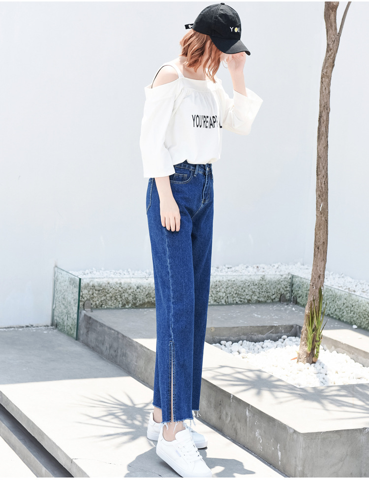 High waist wide leg jeans new style baggy slim cropped trousers with flared horns and wide legs High waist wide leg jeans new style baggy slim cropped trousers with flared horns and wide legs