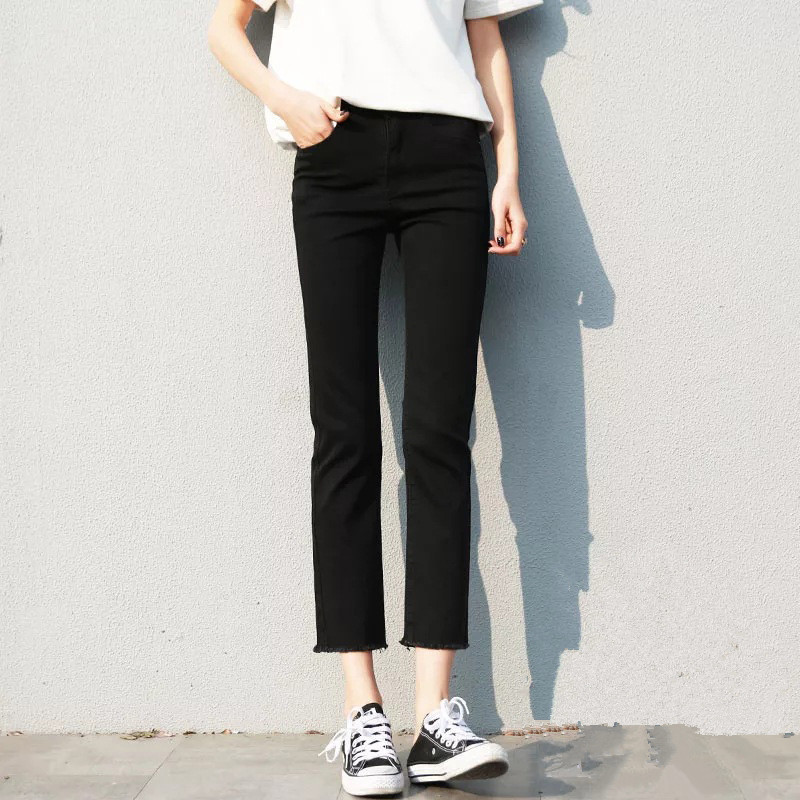 Black Jeans Women&#039;s Spring Small Straight Pants 2020 New High Waist All-Matching Loose Slimming Cropped Trousers