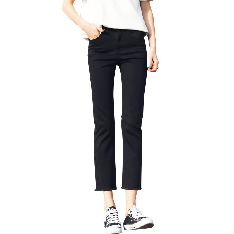 Black Jeans Women&#039;s Spring Small Straight Pants 2020 New High Waist All-Matching Loose Slimming Cropped Trousers