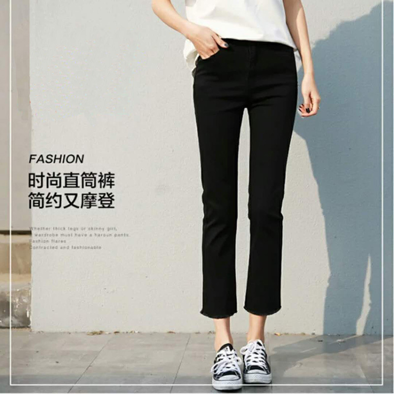 Black Jeans Women's Spring Small Straight Pants 2020 New High Waist All-Matching Loose Slimming Cropped Trousers