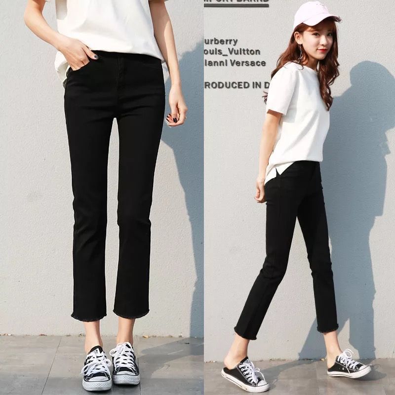 Black Jeans Women's Spring Small Straight Pants 2020 New High Waist All-Matching Loose Slimming Cropped Trousers