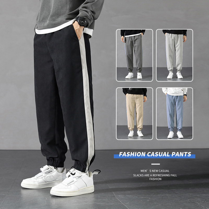 Pants Men&#039;s Spring and Autumn 2021 New Korean Style Trendy High Street Ruoshuai Casual Exercise Ankle-Tied Cropped Trousers