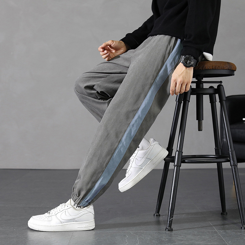 Pants Men&#039;s Spring and Autumn 2021 New Korean Style Trendy High Street Ruoshuai Casual Exercise Ankle-Tied Cropped Trousers
