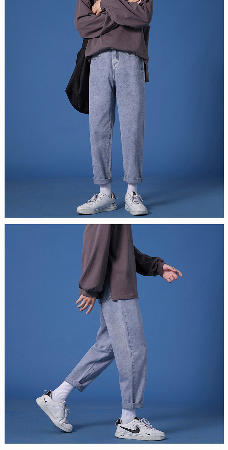 Lktm Men's# Ins Hong Kong Style Loose Straight Jeans Men's Korean Style Slim Fit All-Matching Trendy Casual Cropped Trousers Lktm Men's# Ins Hong Kong Style Loose Straight Jeans Men's Korean Style Slim Fit All-Matching Trendy Casual Cropped Trousers