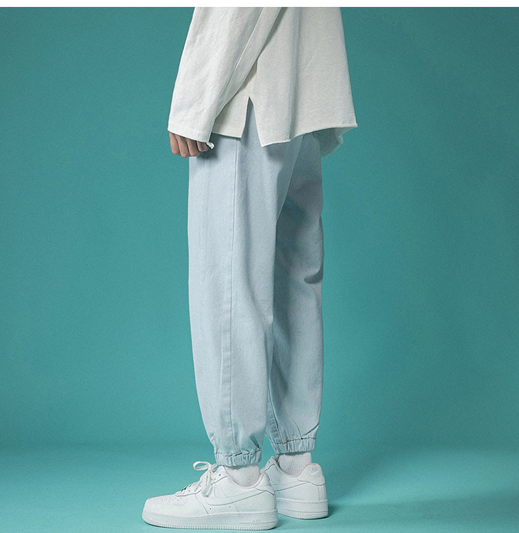 Letter Print Light-Colored Jeans Men's Spring and Autumn Hip Hop Trend Casual Jogger Pants Loose Cropped Trousers Letter Print Light-Colored Jeans Men's Spring and Autumn Hip Hop Trend Casual Jogger Pants Loose Cropped Trousers