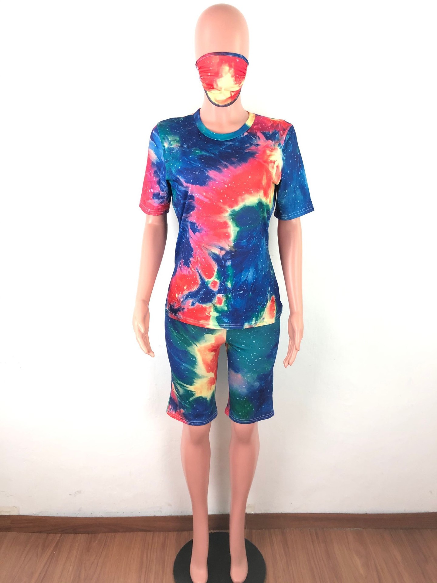XM6088 women's wear tiedye round collar casual fashion home sports suit twopiece (including face mask) XM6088 women's wear tiedye round collar casual fashion home sports suit twopiece (including face mask)