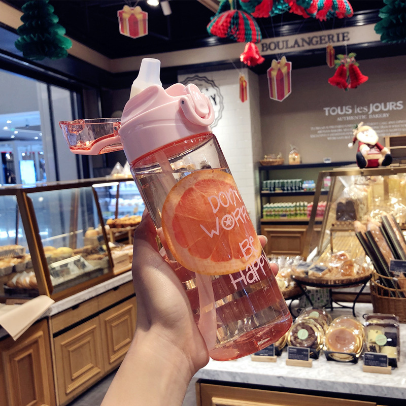 of fresh Spring cover Plastic cup student antifall wear resistant large capacity Straw cup outdoor sports drink cup