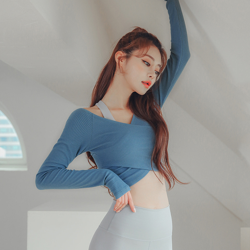 New Back Shaping Yoga Clothes Women&#039;s Loose QuickDrying Top Navel Workout Long Sleeve Tshirt Sports Top Training Wear