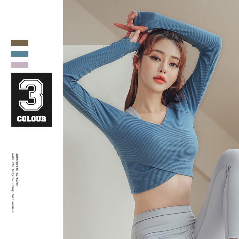 New Back Shaping Yoga Clothes Women&#039;s Loose QuickDrying Top Navel Workout Long Sleeve Tshirt Sports Top Training Wear