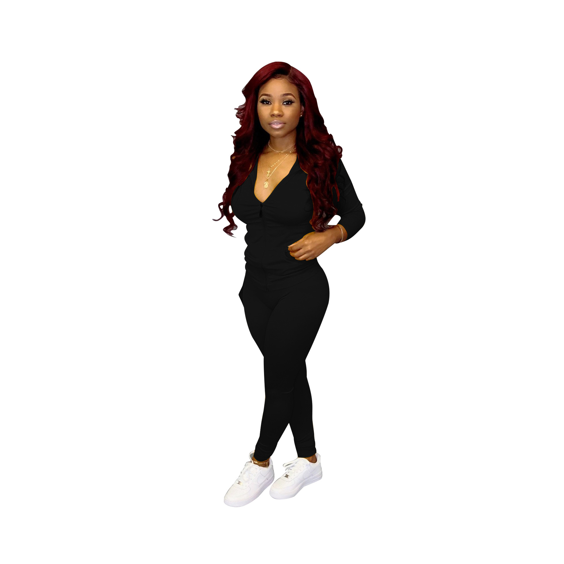 YZ1113 crossborder women's wear Autumn with a hat pocket zipper fashion leisure sports twopiece set YZ1113 crossborder women's wear Autumn with a hat pocket zipper fashion leisure sports twopiece set