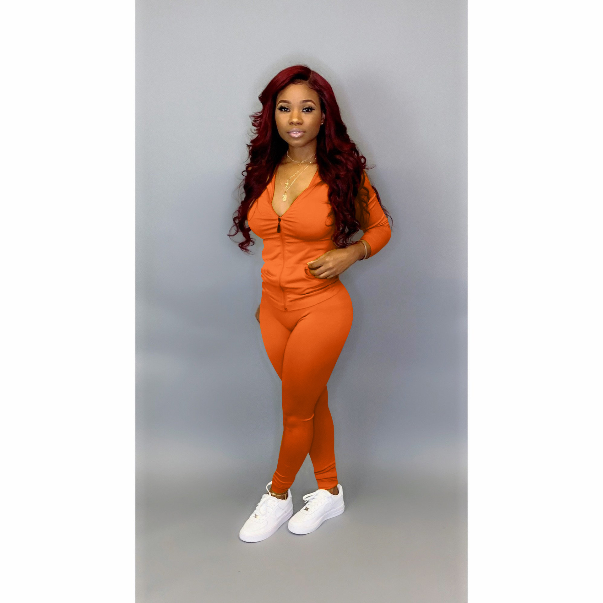 YZ1113 crossborder women's wear Autumn with a hat pocket zipper fashion leisure sports twopiece set YZ1113 crossborder women's wear Autumn with a hat pocket zipper fashion leisure sports twopiece set