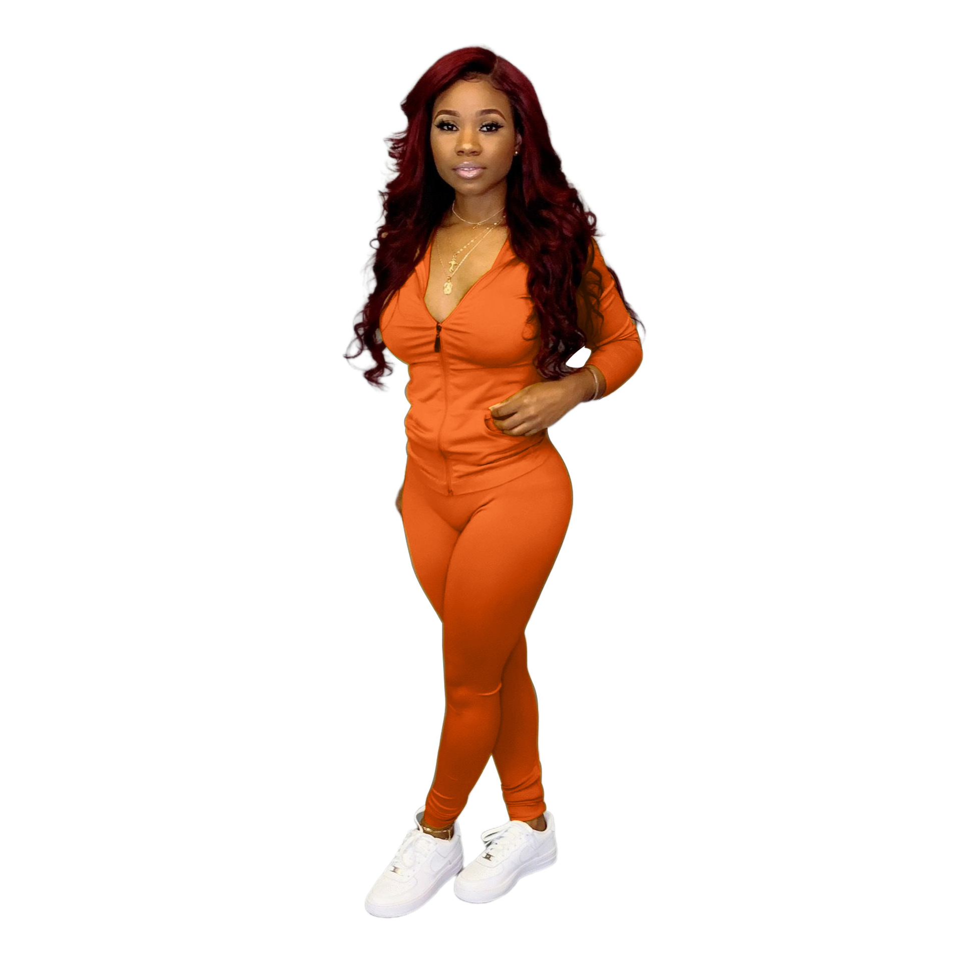 YZ1113 crossborder women's wear Autumn with a hat pocket zipper fashion leisure sports twopiece set YZ1113 crossborder women's wear Autumn with a hat pocket zipper fashion leisure sports twopiece set