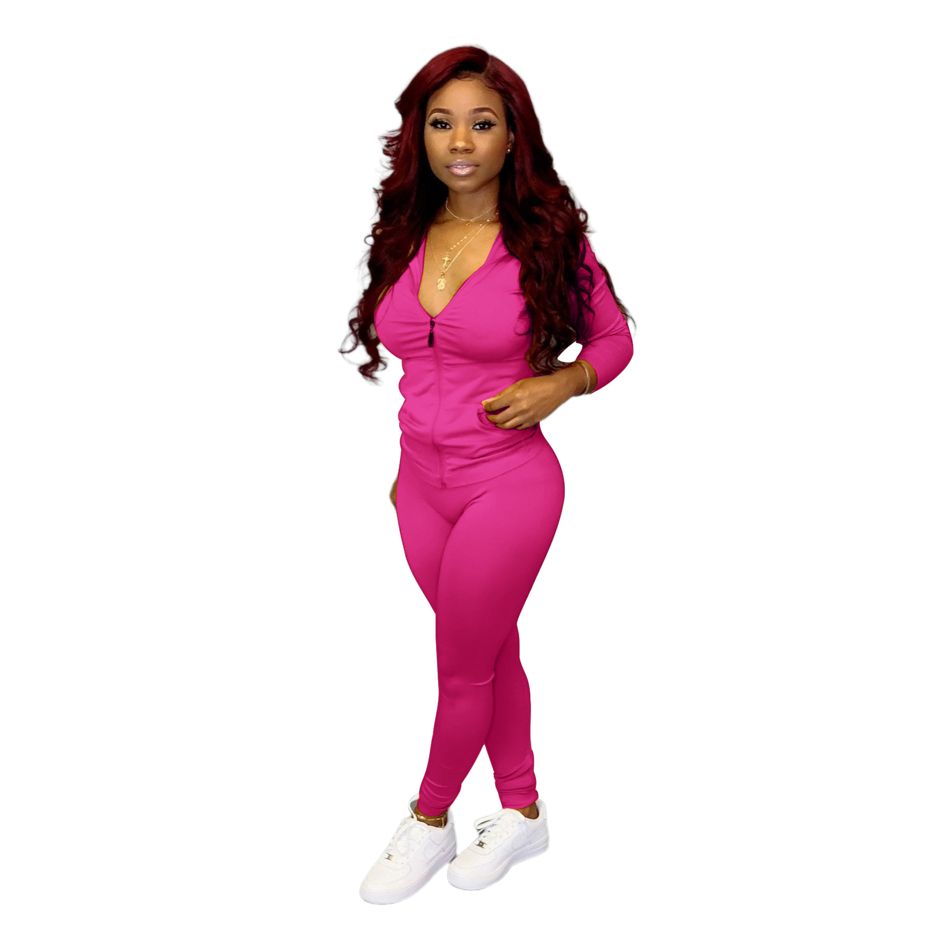 YZ1113 crossborder women's wear Autumn with a hat pocket zipper fashion leisure sports twopiece set YZ1113 crossborder women's wear Autumn with a hat pocket zipper fashion leisure sports twopiece set