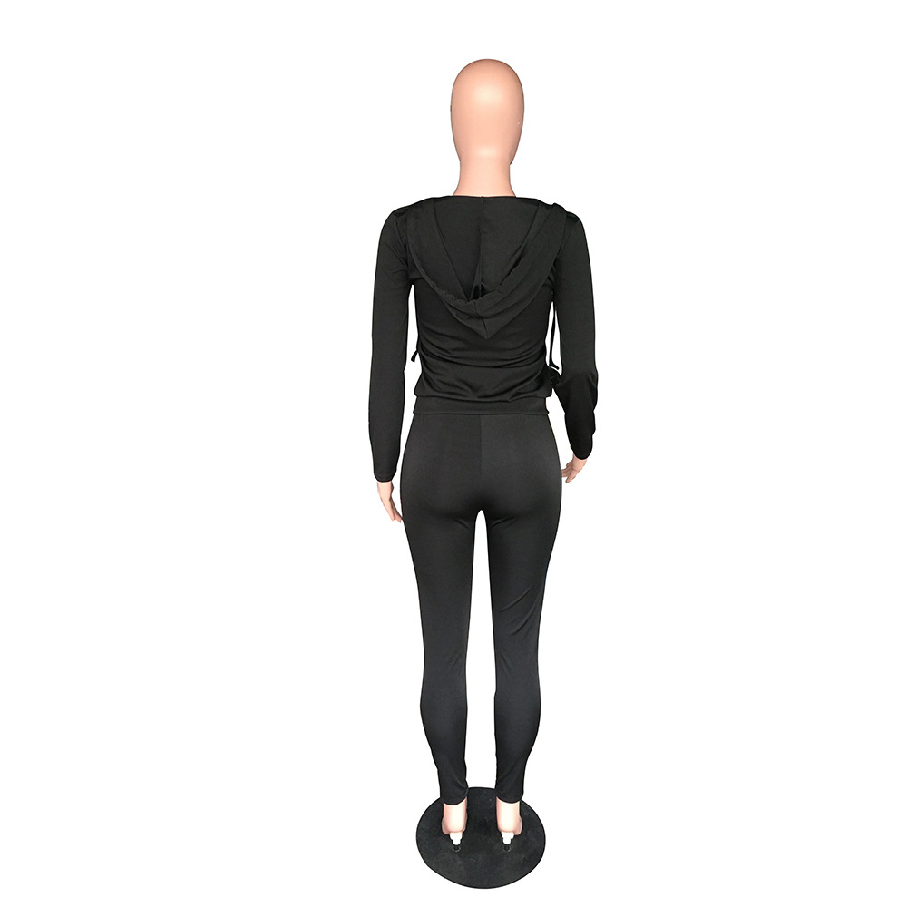 YZ1113 crossborder women's wear Autumn with a hat pocket zipper fashion leisure sports twopiece set YZ1113 crossborder women's wear Autumn with a hat pocket zipper fashion leisure sports twopiece set