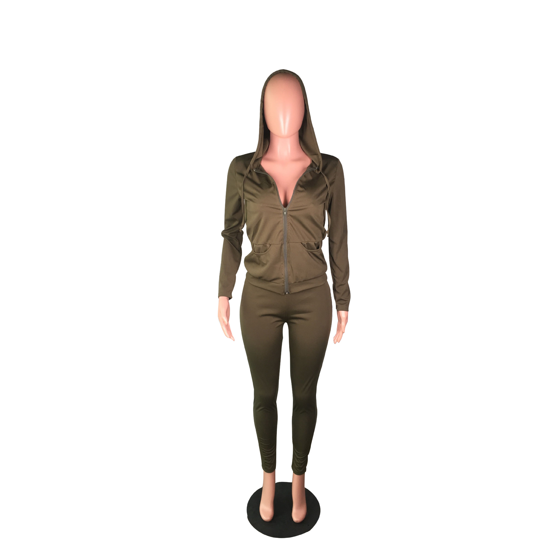 YZ1113 crossborder women's wear Autumn with a hat pocket zipper fashion leisure sports twopiece set YZ1113 crossborder women's wear Autumn with a hat pocket zipper fashion leisure sports twopiece set