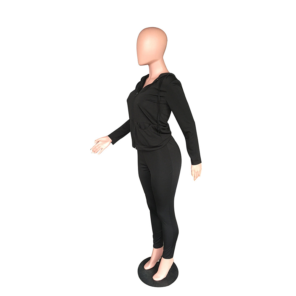 YZ1113 crossborder women's wear Autumn with a hat pocket zipper fashion leisure sports twopiece set YZ1113 crossborder women's wear Autumn with a hat pocket zipper fashion leisure sports twopiece set