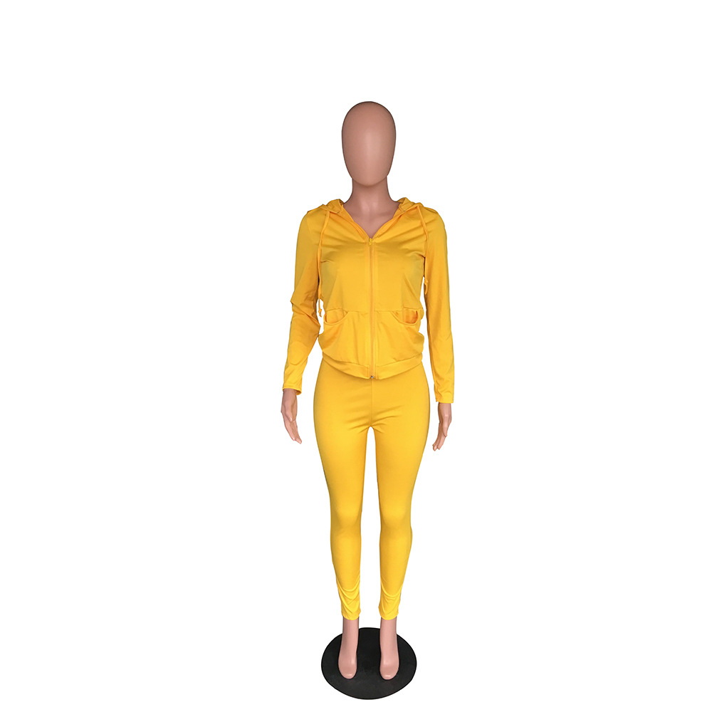 YZ1113 crossborder women's wear Autumn with a hat pocket zipper fashion leisure sports twopiece set YZ1113 crossborder women's wear Autumn with a hat pocket zipper fashion leisure sports twopiece set