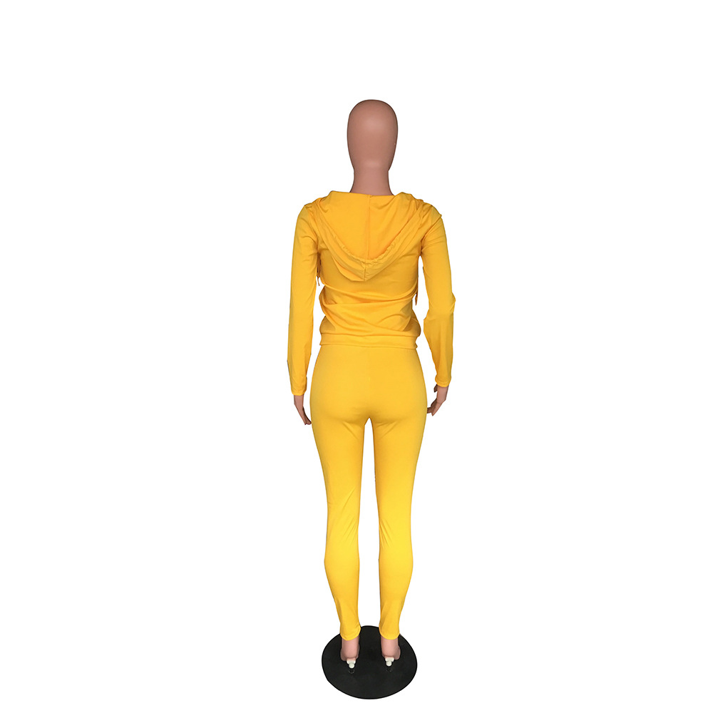YZ1113 crossborder women's wear Autumn with a hat pocket zipper fashion leisure sports twopiece set YZ1113 crossborder women's wear Autumn with a hat pocket zipper fashion leisure sports twopiece set