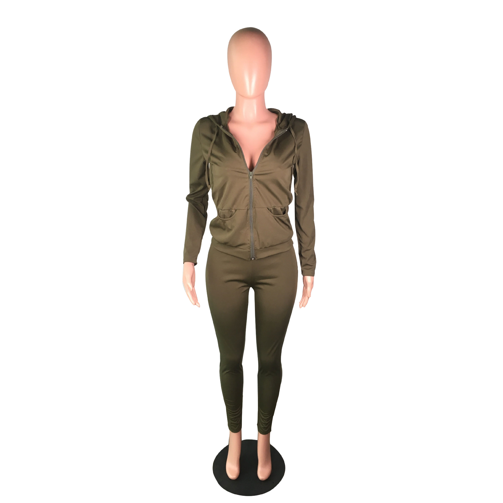 YZ1113 crossborder women's wear Autumn with a hat pocket zipper fashion leisure sports twopiece set YZ1113 crossborder women's wear Autumn with a hat pocket zipper fashion leisure sports twopiece set