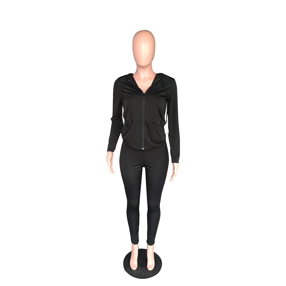 YZ1113 crossborder women's wear Autumn with a hat pocket zipper fashion leisure sports twopiece set YZ1113 crossborder women's wear Autumn with a hat pocket zipper fashion leisure sports twopiece set