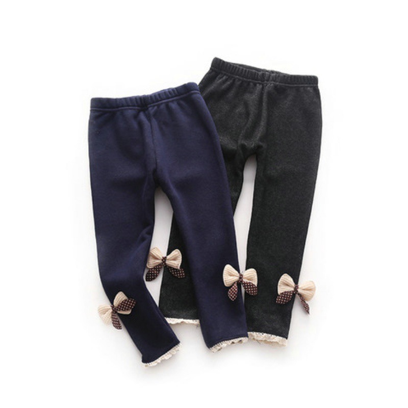 Child Girl Leggings Fleece-Lined Thickened Autumn Winter Baby Medium and Big Children&#039;s Denim-like Outerwear Pants Children&#039;s Clothing