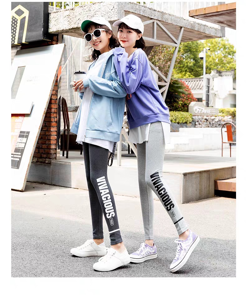Leggings Women's Outer Wear Spring, Autumn and Winter New Cotton High Waist Slimming and Tight Sports Fashionable Printed Letter Leggings