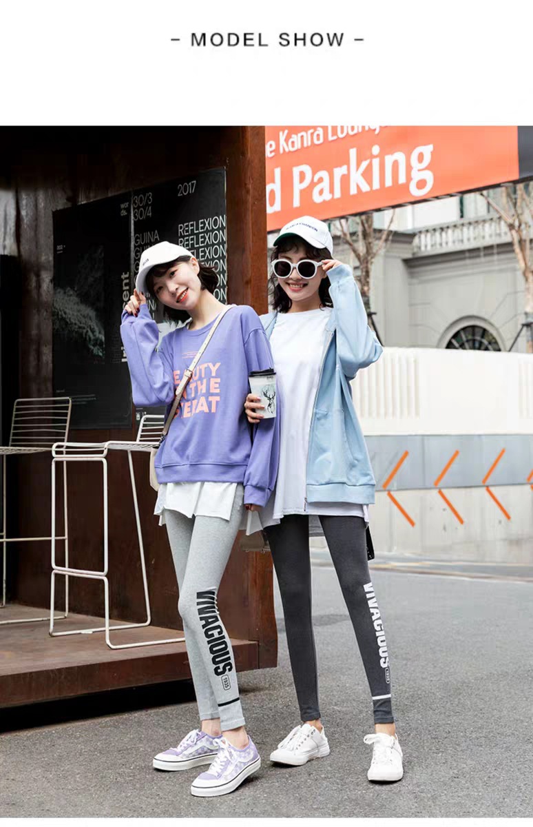 Leggings Women's Outer Wear Spring, Autumn and Winter New Cotton High Waist Slimming and Tight Sports Fashionable Printed Letter Leggings