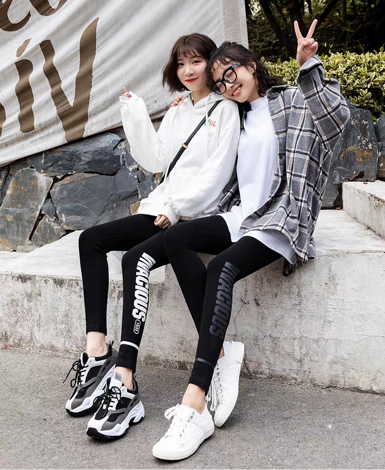 Leggings Women's Outer Wear Spring, Autumn and Winter New Cotton High Waist Slimming and Tight Sports Fashionable Printed Letter Leggings