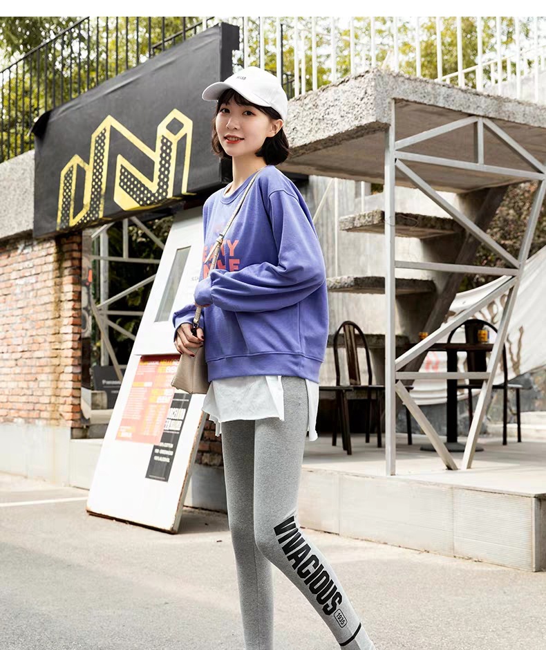 Leggings Women's Outer Wear Spring, Autumn and Winter New Cotton High Waist Slimming and Tight Sports Fashionable Printed Letter Leggings