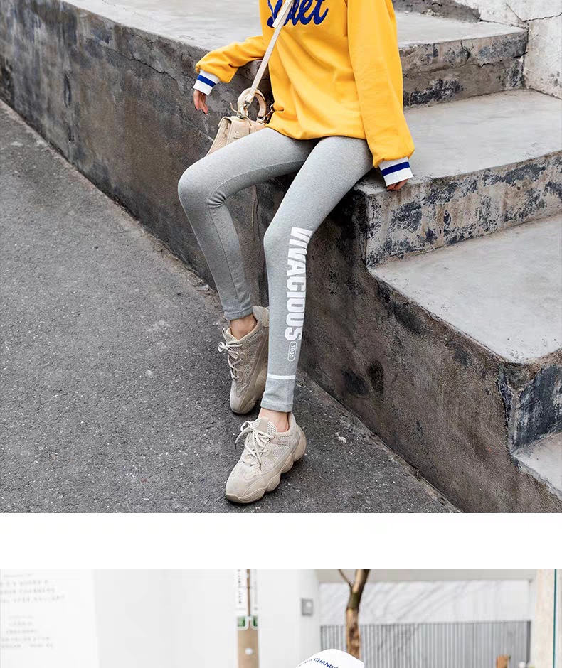 Leggings Women's Outer Wear Spring, Autumn and Winter New Cotton High Waist Slimming and Tight Sports Fashionable Printed Letter Leggings