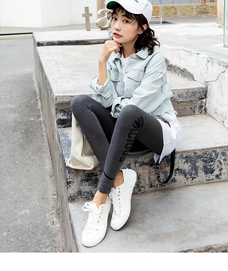 Leggings Women's Outer Wear Spring, Autumn and Winter New Cotton High Waist Slimming and Tight Sports Fashionable Printed Letter Leggings