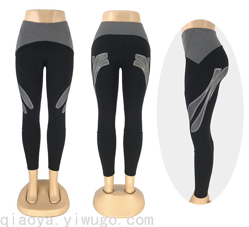 Yoga Pants Design Sense Offset Printing Ankle-Length Pants Contrast Color Tight High Waist Leggings Exercise Pants 
