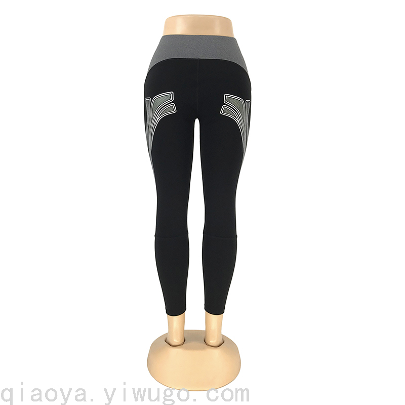 Yoga Pants Design Sense Offset Printing Ankle-Length Pants Contrast Color Tight High Waist Leggings Exercise Pants 