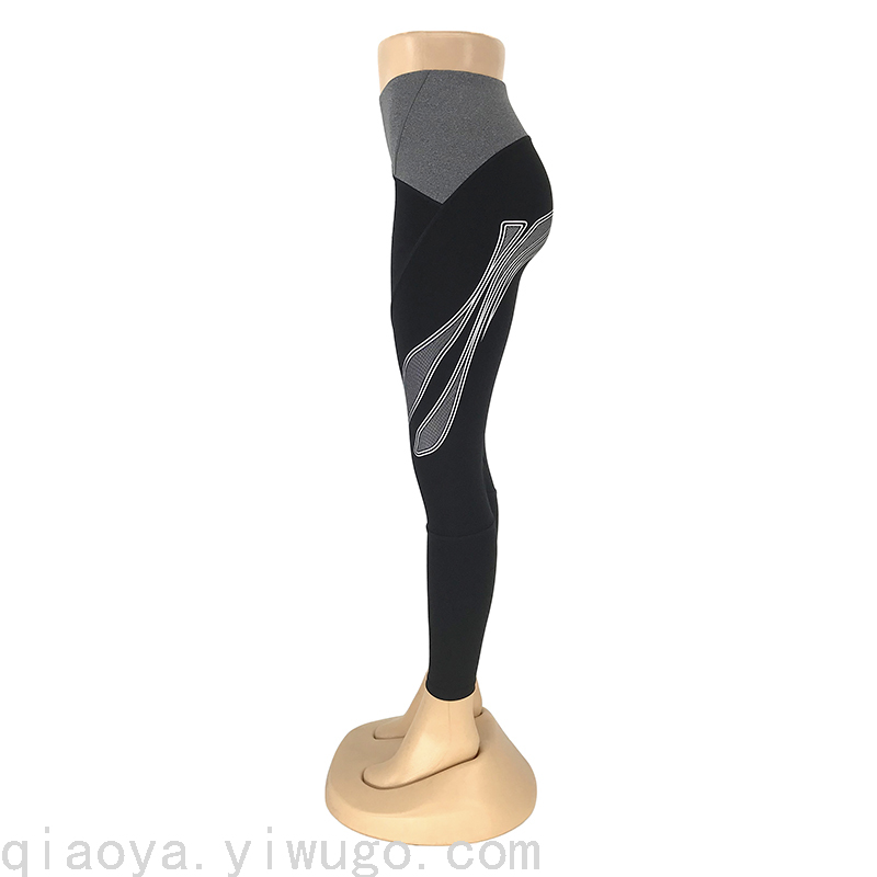 Yoga Pants Design Sense Offset Printing Ankle-Length Pants Contrast Color Tight High Waist Leggings Exercise Pants 