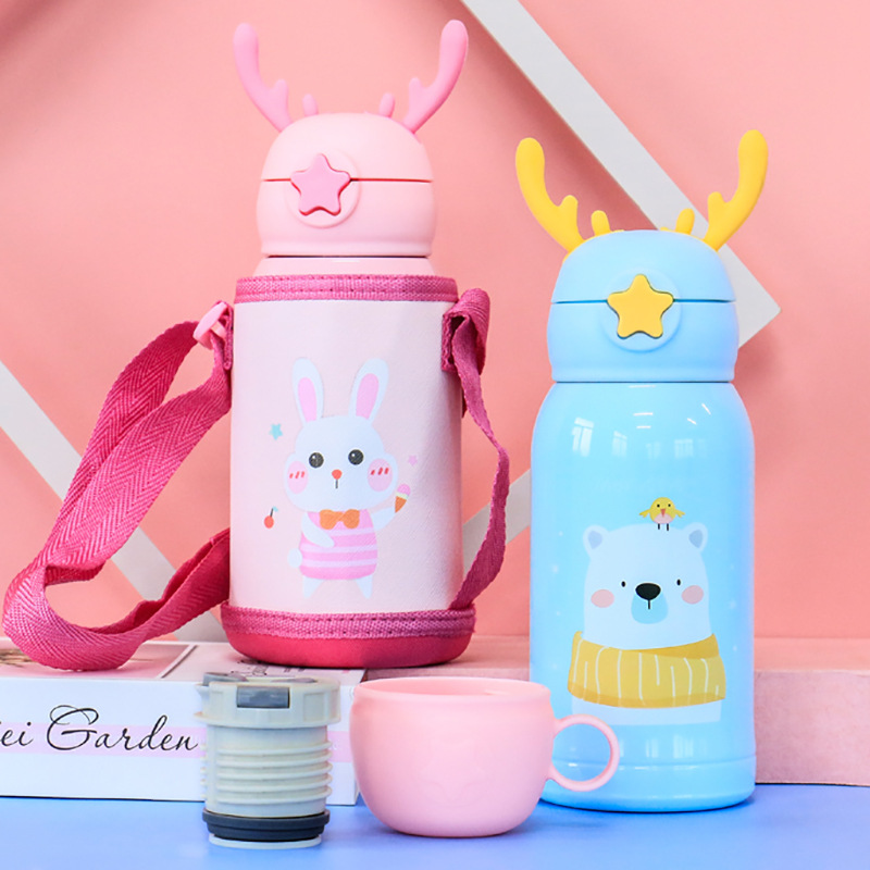 cartoon strap doll bounce cup vacuum cup Straw cup water cup cloth cover the children &#039;s pot stainless steel vacuum cup