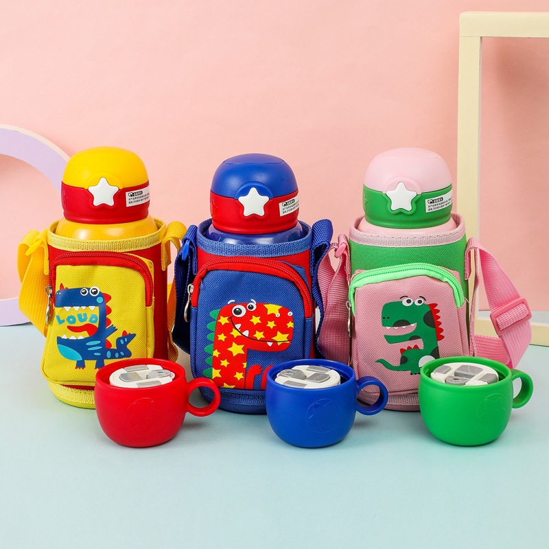 cartoon strap doll bounce cup vacuum cup Straw cup water cup cloth cover the children &#039;s pot stainless steel vacuum cup