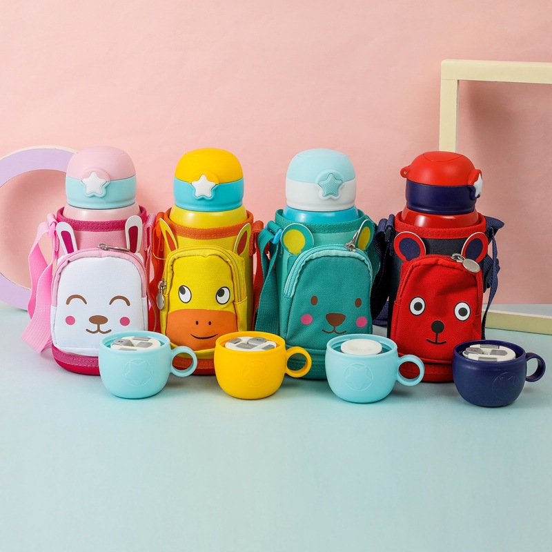 cartoon strap doll bounce cup vacuum cup Straw cup water cup cloth cover the children &#039;s pot stainless steel vacuum cup