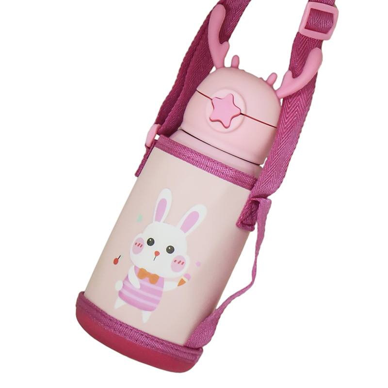New Cartoon Deer 316 Stainless Steel Cup Antlers with Cloth Bag Children&#039;s Straw Bouncing Cup Portable Vacuum Cup
