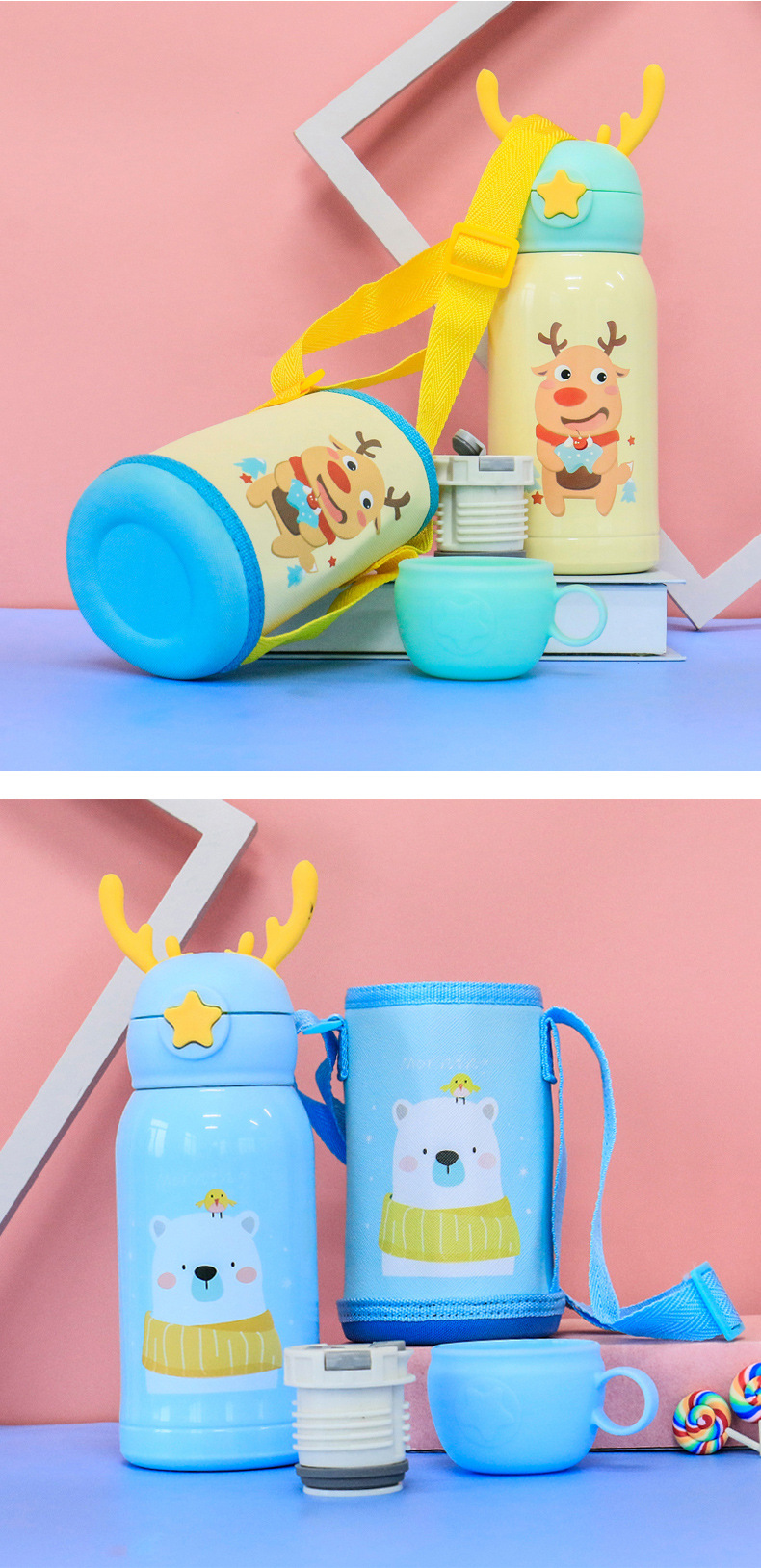 New Cartoon Deer 316 Stainless Steel Cup Antlers with Cloth Bag Children's Straw Bouncing Cup Portable Vacuum Cup New Cartoon Deer 316 Stainless Steel Cup Antlers with Cloth Bag Children's Straw Bouncing Cup Portable Vacuum Cup