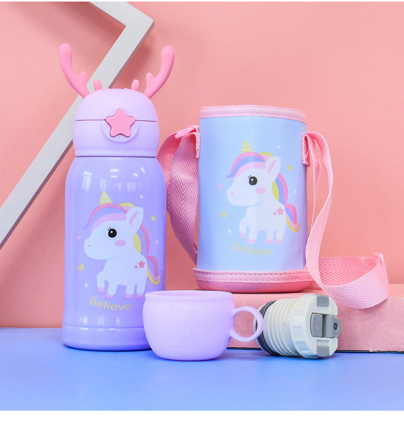 New Cartoon Deer 316 Stainless Steel Cup Antlers with Cloth Bag Children's Straw Bouncing Cup Portable Vacuum Cup New Cartoon Deer 316 Stainless Steel Cup Antlers with Cloth Bag Children's Straw Bouncing Cup Portable Vacuum Cup