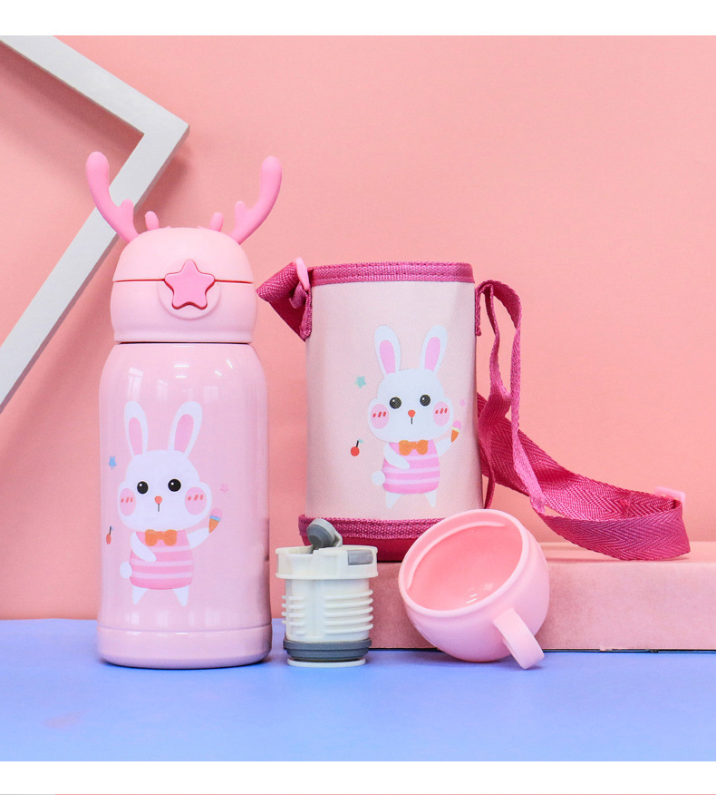New Cartoon Deer 316 Stainless Steel Cup Antlers with Cloth Bag Children's Straw Bouncing Cup Portable Vacuum Cup New Cartoon Deer 316 Stainless Steel Cup Antlers with Cloth Bag Children's Straw Bouncing Cup Portable Vacuum Cup