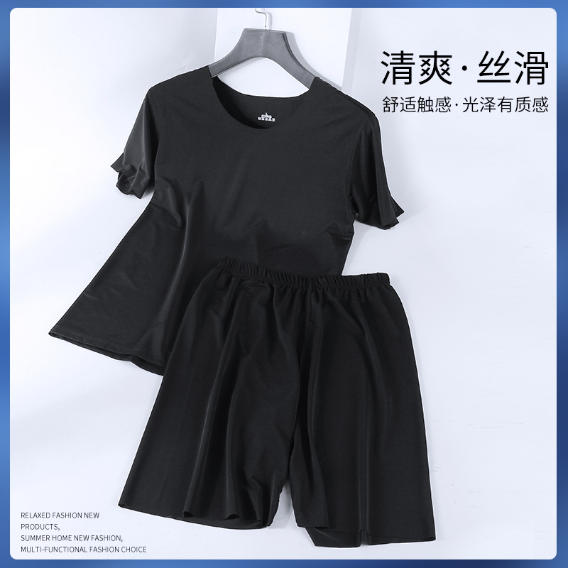 Men&#039;s Home Wear Ice Silk T-shirt Suit Short Sleeve Shorts Youth Casual Sportswear Large Size Pajamas Men&#039;s Thin