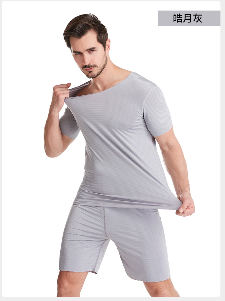 Men's Home Wear Ice Silk T-shirt Suit Short Sleeve Shorts Youth Casual Sportswear Large Size Pajamas Men's Thin Men's Home Wear Ice Silk T-shirt Suit Short Sleeve Shorts Youth Casual Sportswear Large Size Pajamas Men's Thin