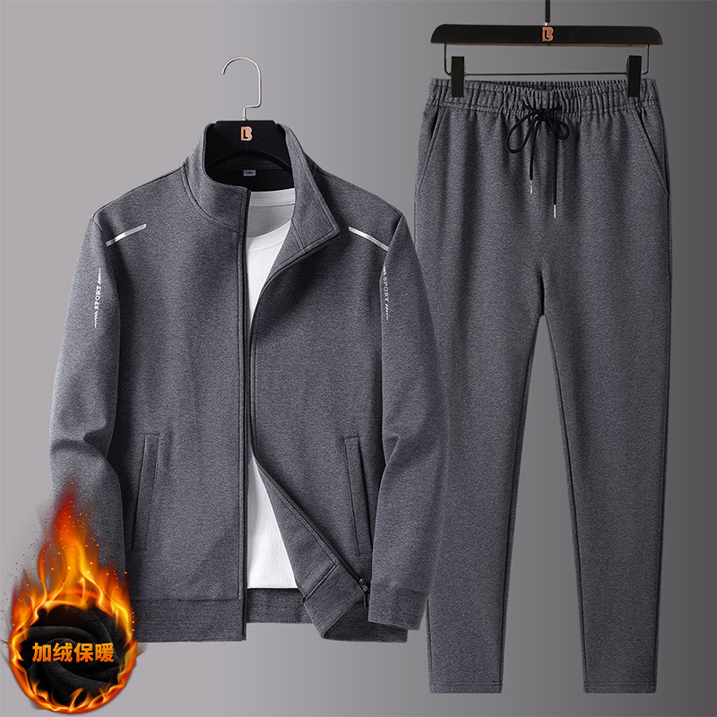 Fleece-Lined Men&#039;s Spring and Autumn Clothing Sportswear Suit Clothing for Middle-Aged Dad Loose Sweater Three-Piece Large Size Casual Jacket