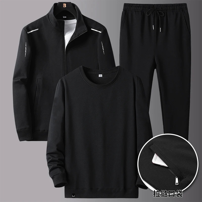 Fleece-Lined Men&#039;s Spring and Autumn Clothing Sportswear Suit Clothing for Middle-Aged Dad Loose Sweater Three-Piece Large Size Casual Jacket