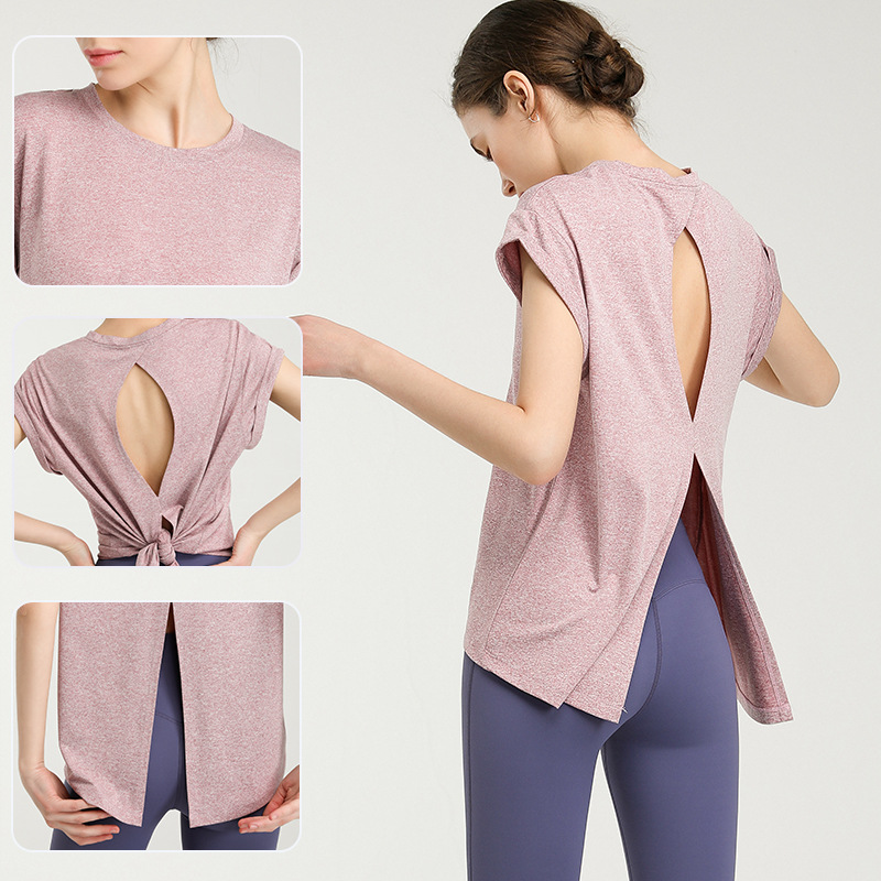 Lulu Short Sleeve European and American Quick-Drying Sportswear T-shirt Summer Yoga Clothes Loose Beautiful Back Tank-Top Running Fitness Clothes Women
