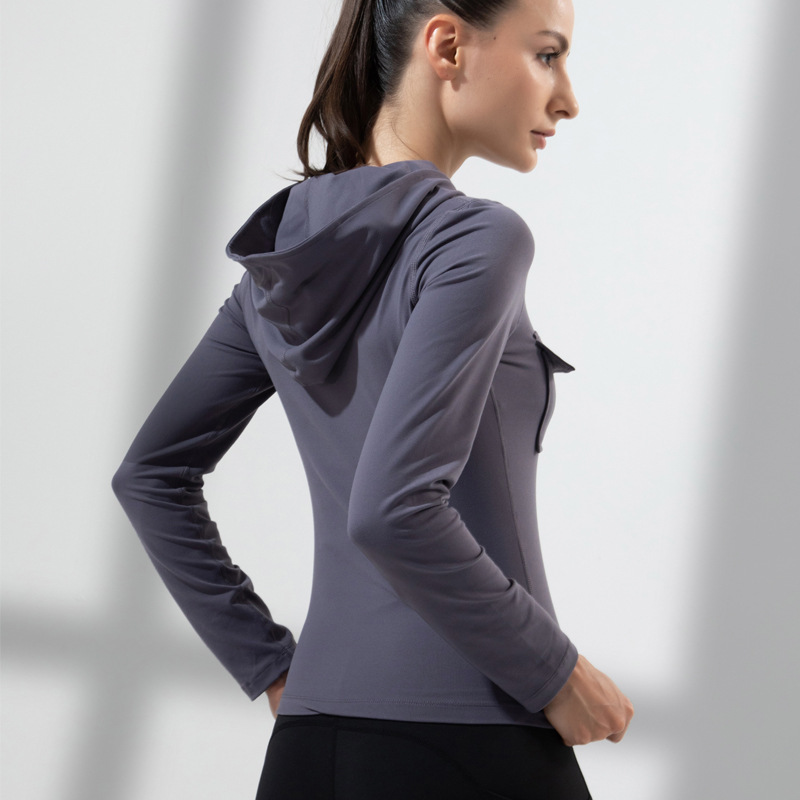 2022 New Autumn and Winter Running Quick-Drying Slim Fit Yoga Workout Top Women&#039;s Long Sleeve Hooded Zip Cardigan Workout Clothes